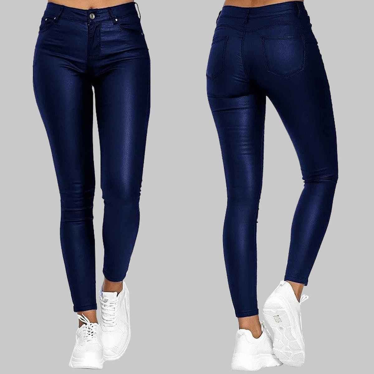 Skinny PU Leather Pants High-Waisted Stretch-Cut for Women