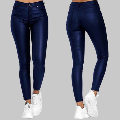 Skinny PU Leather Pants High-Waisted Stretch-Cut for Women