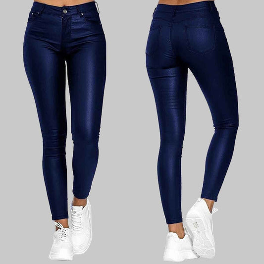 Skinny PU Leather Pants High-Waisted Stretch-Cut for Women