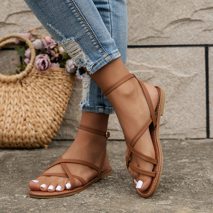 Stylish Women's Sandals - Casual Strappy Roman Design with Zipper Back