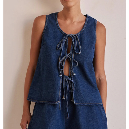 Mya Denim Set with Tie-Front Detail