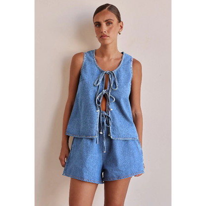 Mya Denim Set with Tie-Front Detail