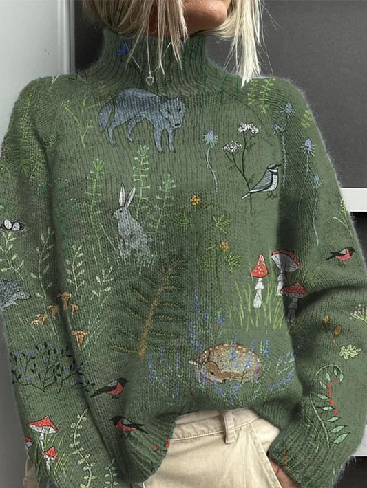Ellis Knitted Turtleneck Forest Sweater for Women