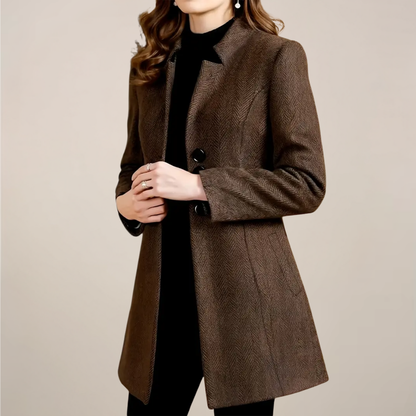 Elegant Brown Tweed Coat for Women – Tailored Fit Perfect for Autumn and Winter