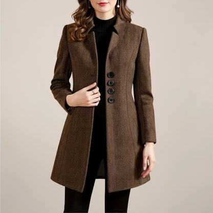 Elegant Brown Tweed Coat for Women – Tailored Fit Perfect for Autumn and Winter