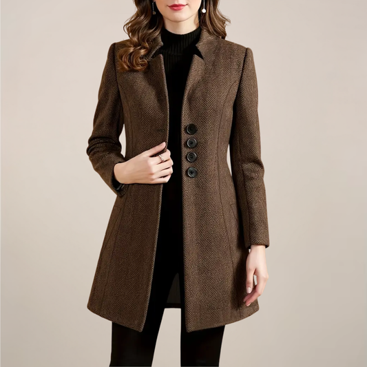 Elegant Brown Tweed Coat for Women – Tailored Fit Perfect for Autumn and Winter