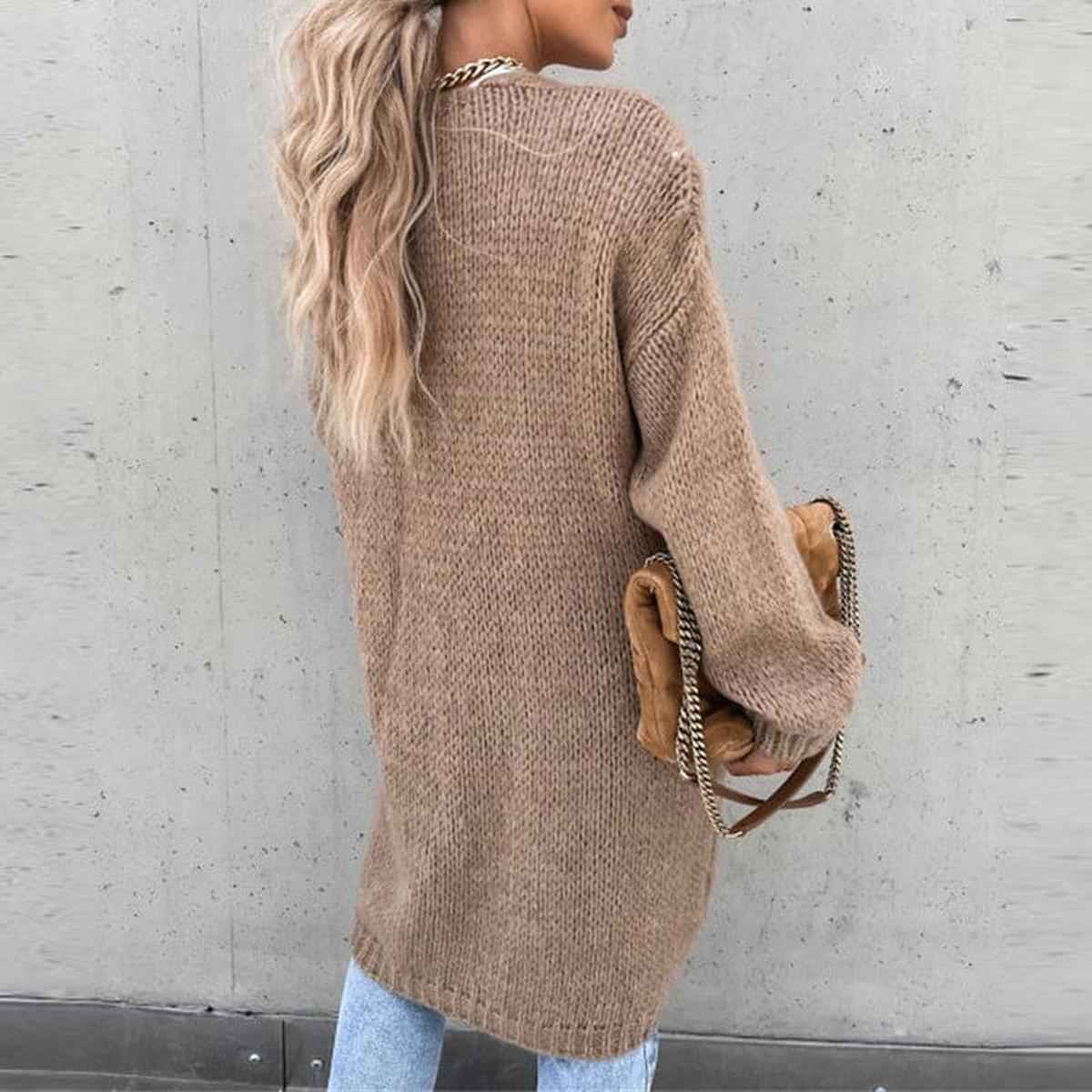 Long Sleeve Solid Knit Cardigan for Women