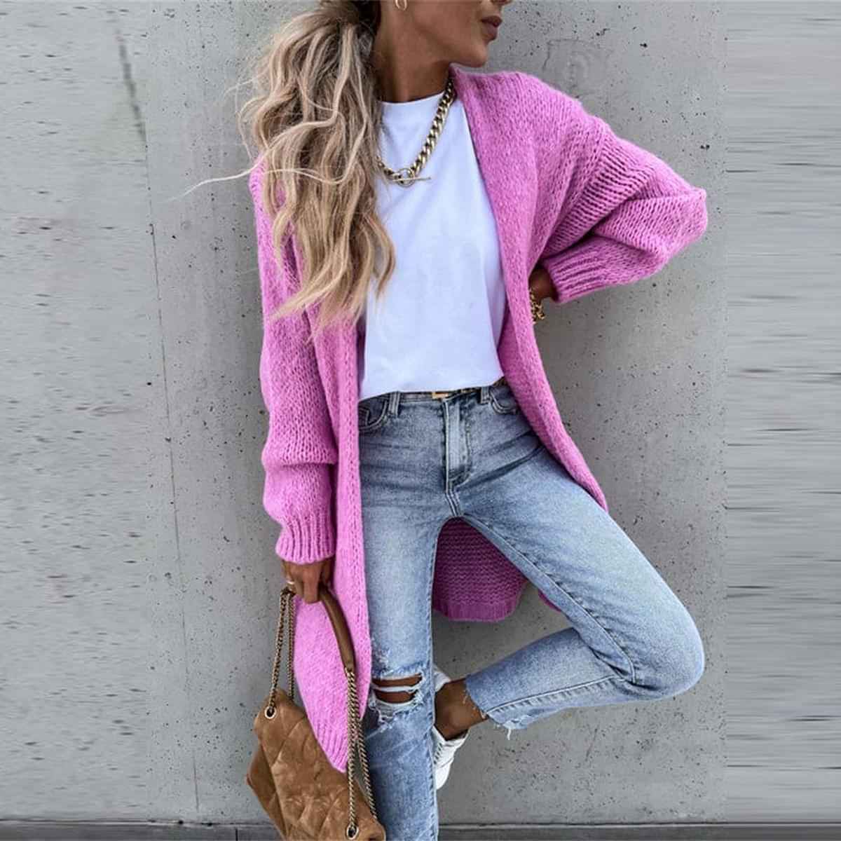 Long Sleeve Solid Knit Cardigan for Women