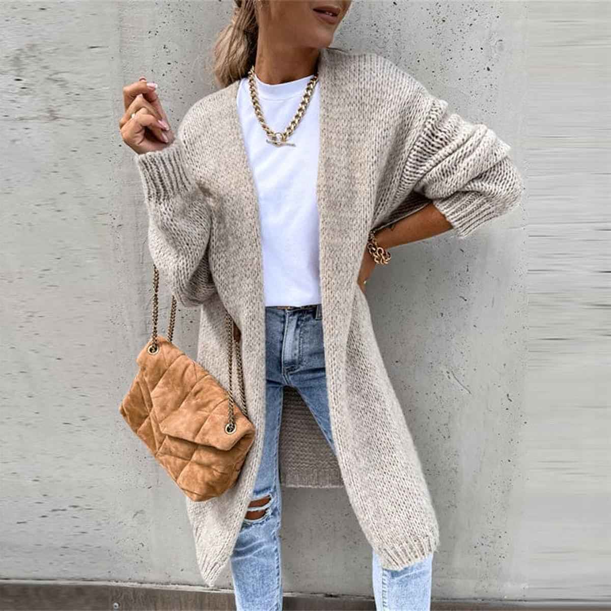 Long Sleeve Solid Knit Cardigan for Women