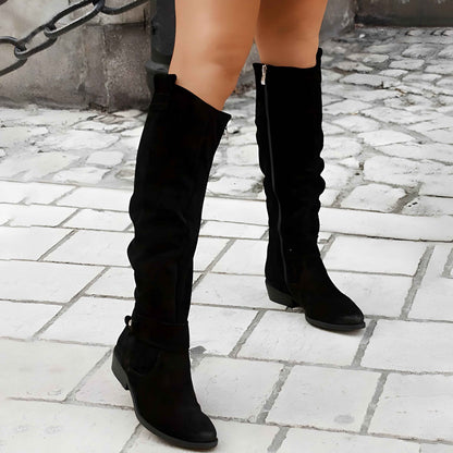Women's Leather Knee-High Boots with Side Zipper