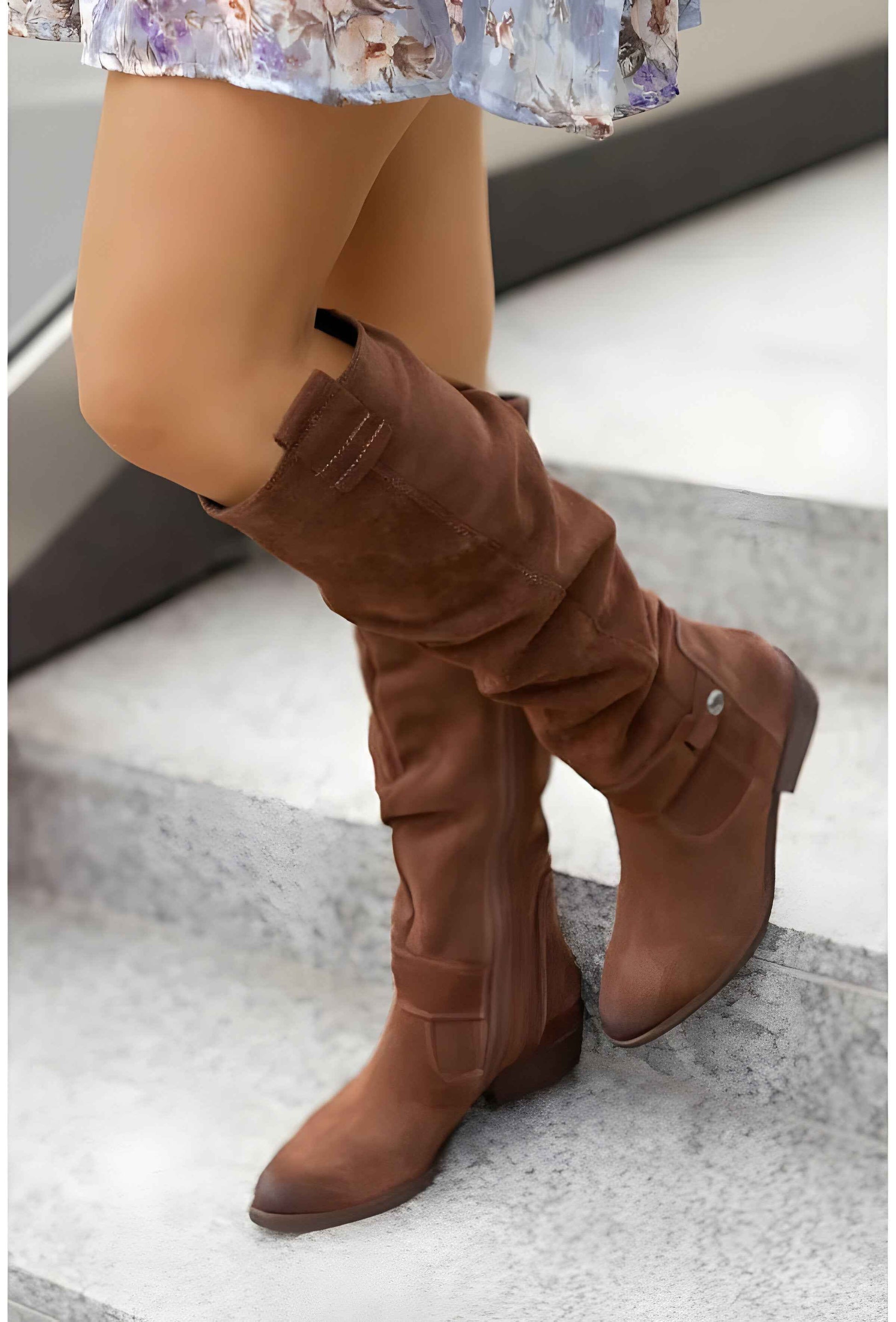 Women's Leather Knee-High Boots with Side Zipper