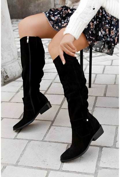 Women's Leather Knee-High Boots with Side Zipper