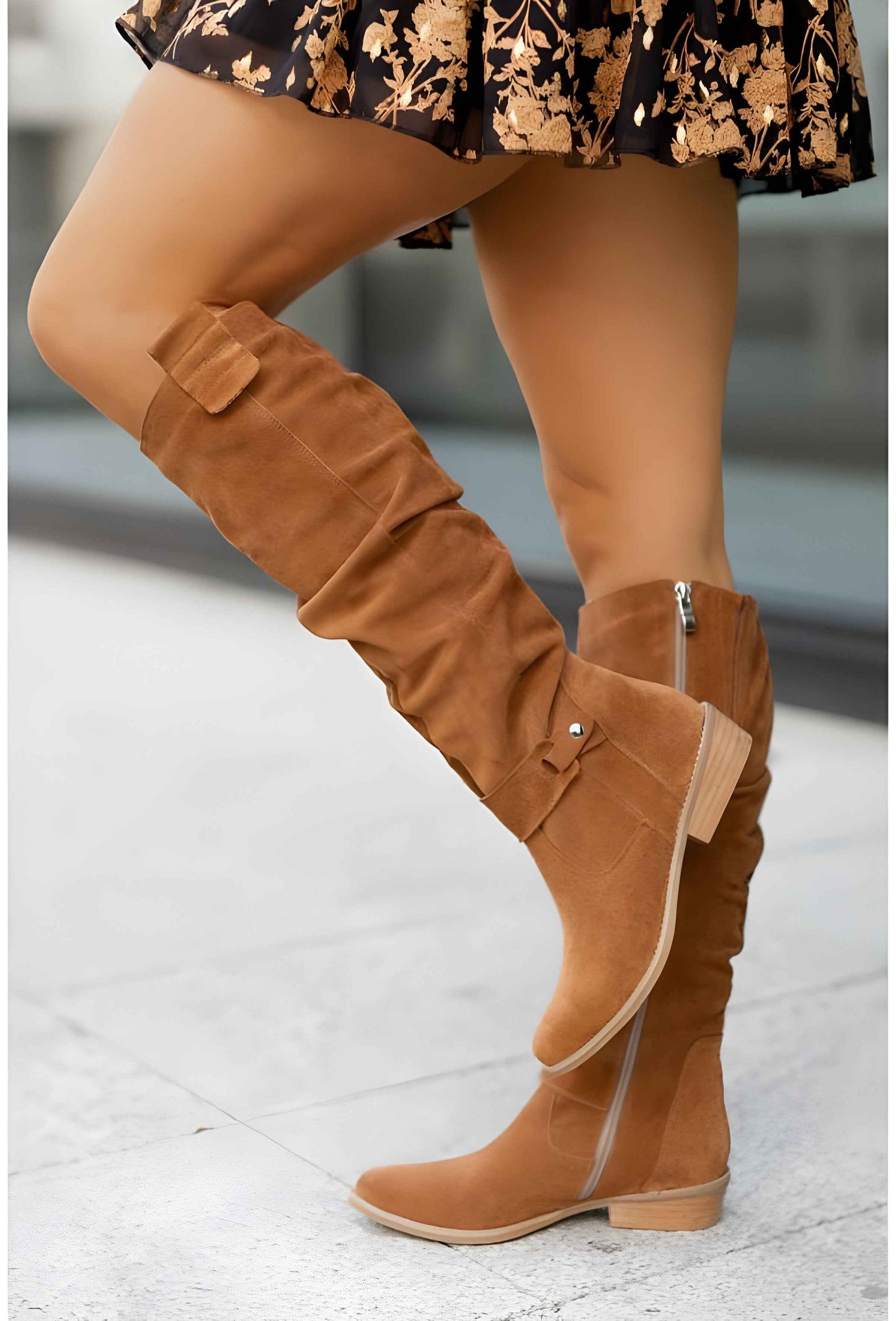Women's Leather Knee-High Boots with Side Zipper