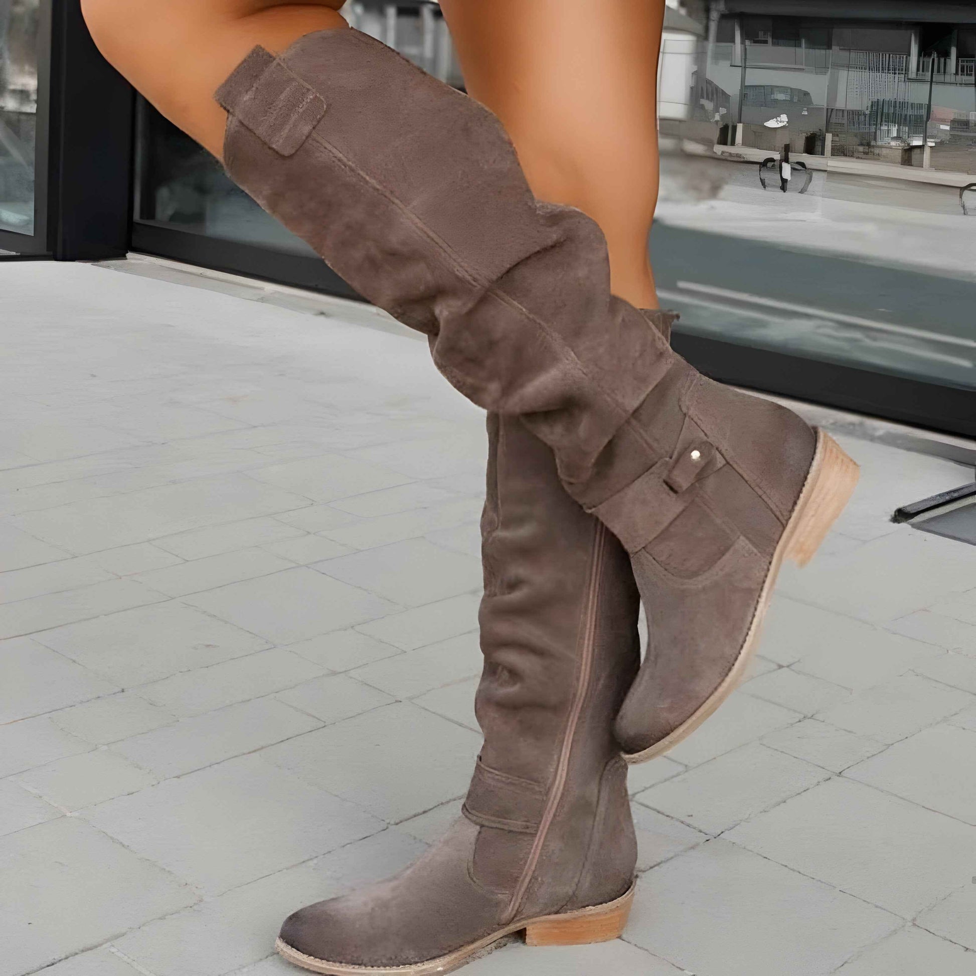Women's Leather Knee-High Boots with Side Zipper