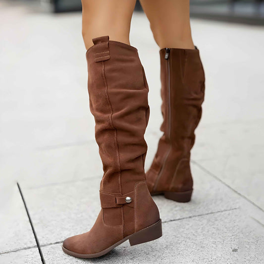 Women's Leather Knee-High Boots with Side Zipper