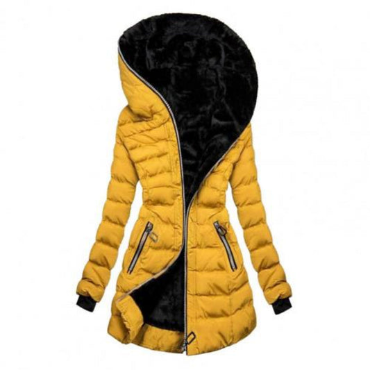 Women's Warm Padded Long Hooded Zip Jacket