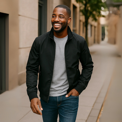 Men Bomber Jacket with Ribbed Cuffs