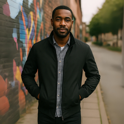 Men Bomber Jacket with Ribbed Cuffs