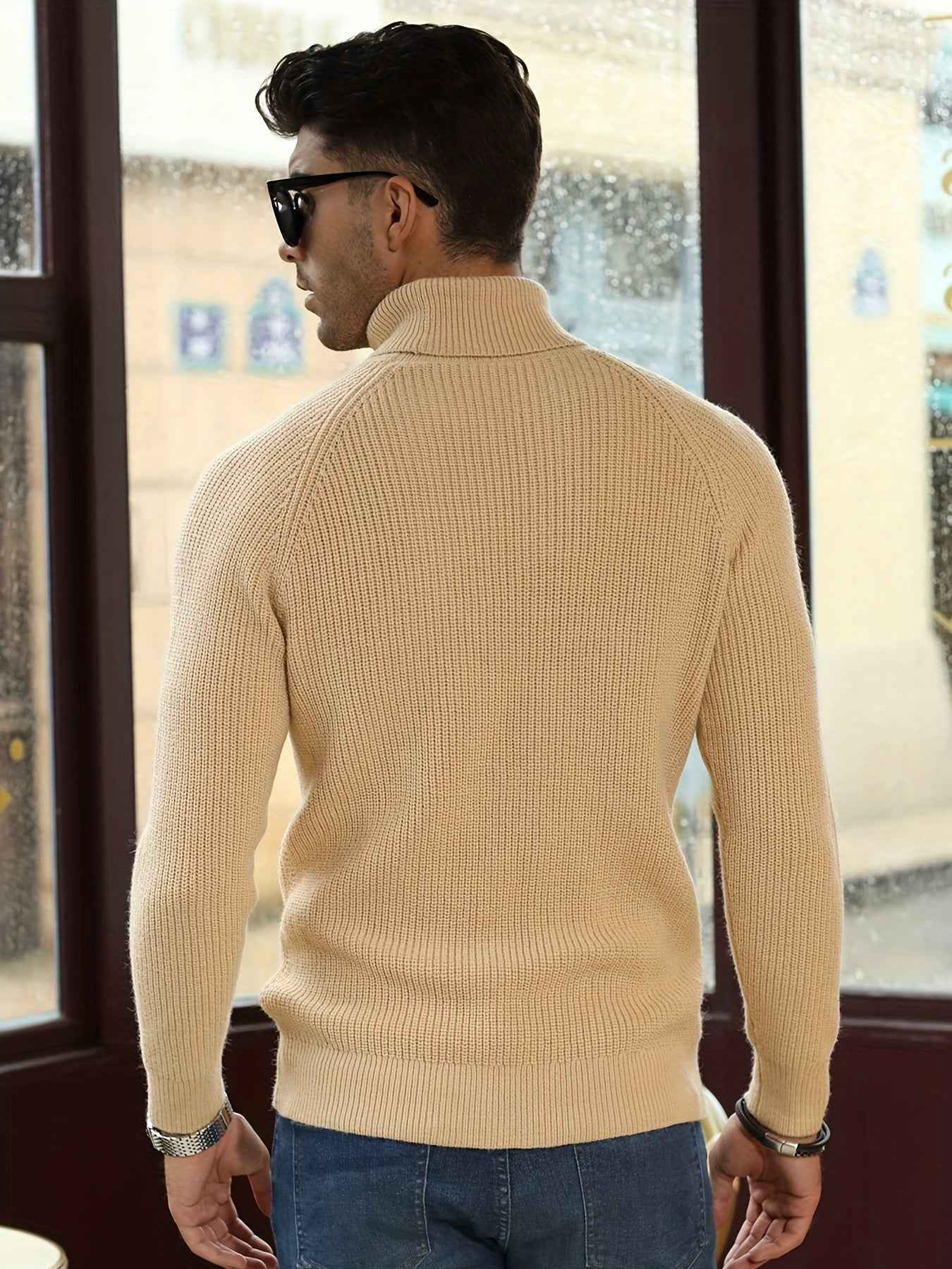 Beige Cashmere Knitted Turtleneck Sweater for Men | Perfect for Autumn/Winter