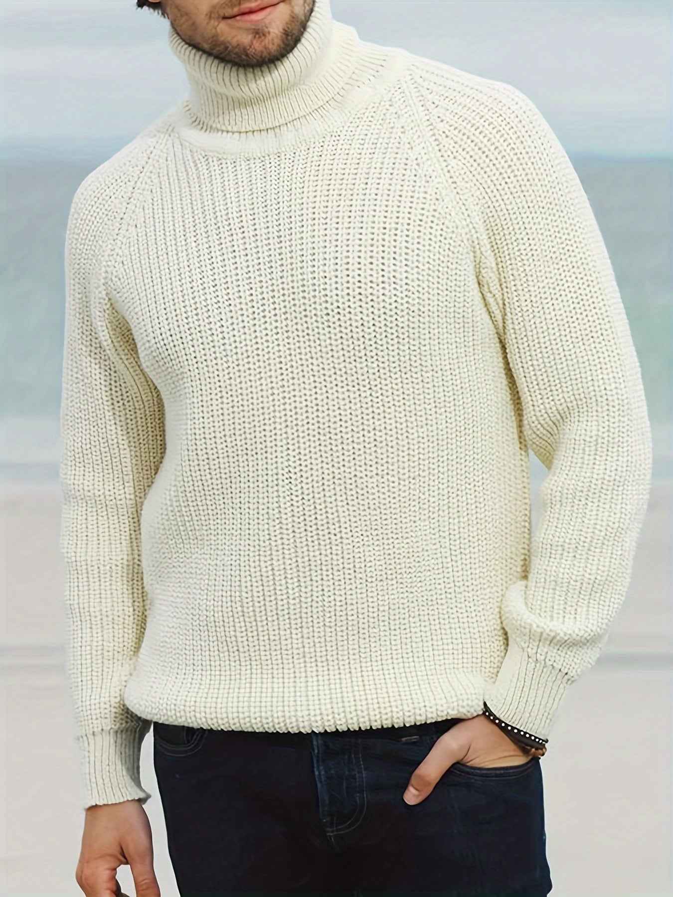 Men's Vintage Beige Turtleneck Sweater Cosy Knit Pullover | Ideal for Autumn/Winter