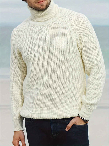 Men's Vintage Beige Turtleneck Sweater Cosy Knit Pullover | Ideal for Autumn/Winter