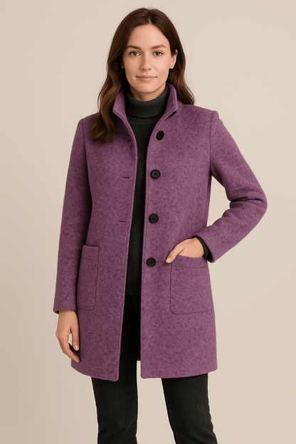 Elara Women’s Wool Blend Coat with Stand Collar and Pockets - Navenport