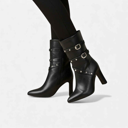 Chic Leather Pointed Toe Ankle Boots for Women – Ideal for Winter Wear