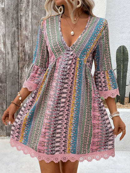 Mirela™ Bohemian Lace Trim Dress