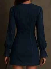 Blue Suede Mini Dress with Lace Trim