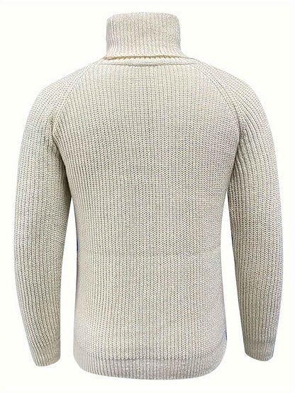 Men's Vintage Beige Turtleneck Sweater Cosy Knit Pullover | Ideal for Autumn/Winter