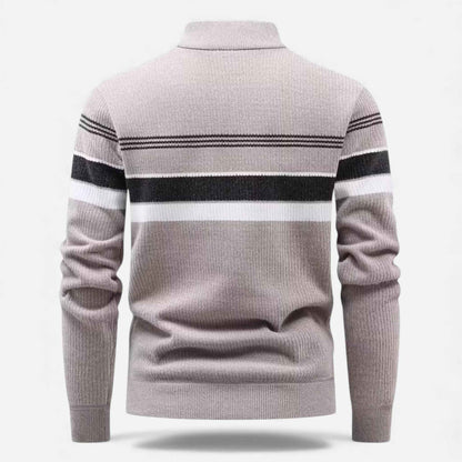 Men’s Thick Half-Zip Striped Knit Sweater