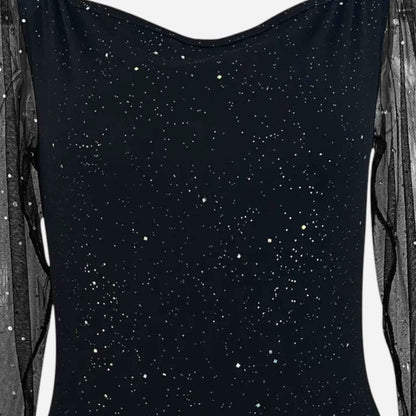 Women’s V-Neck Sequin-Embellished Mesh Dress