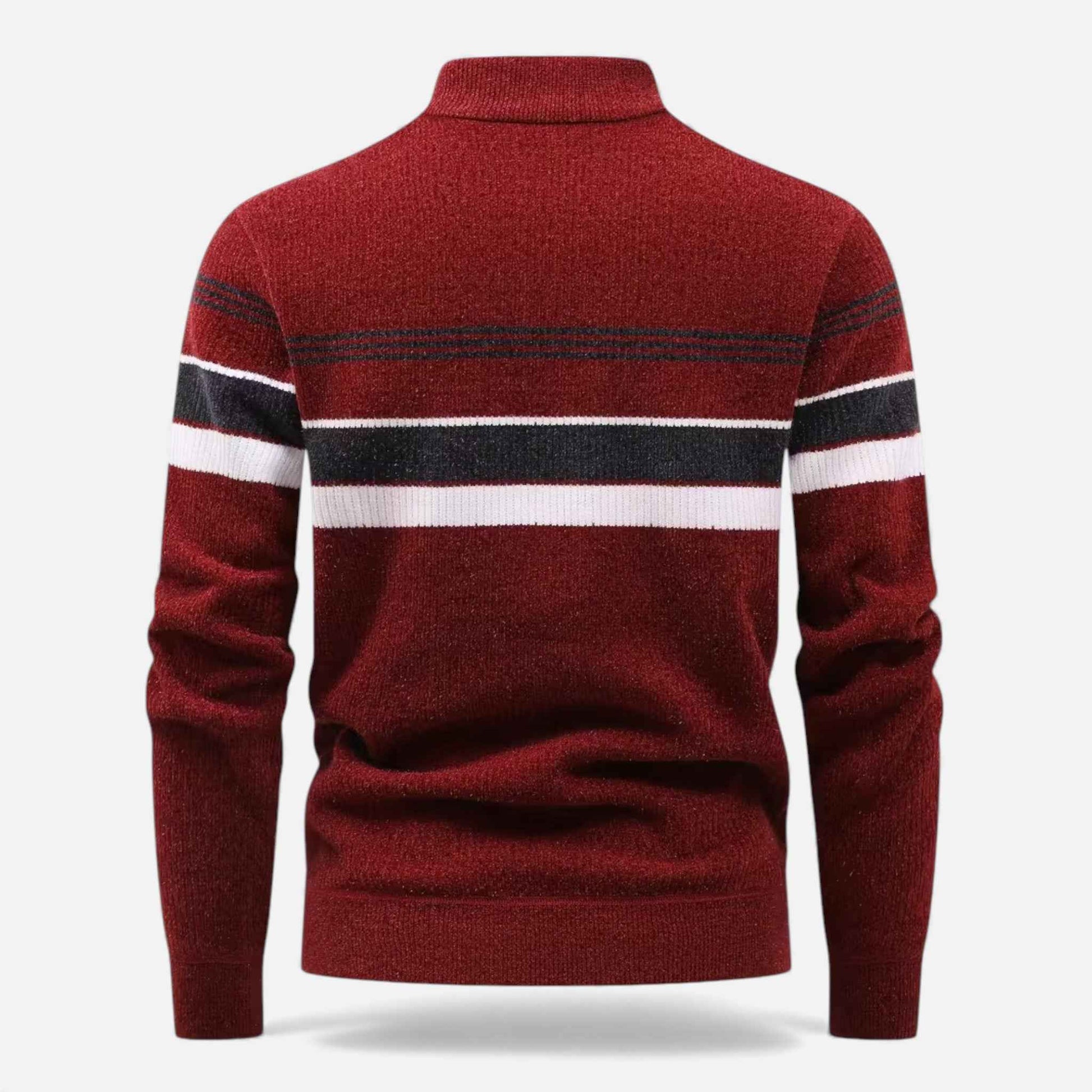 Men’s Thick Half-Zip Striped Knit Sweater
