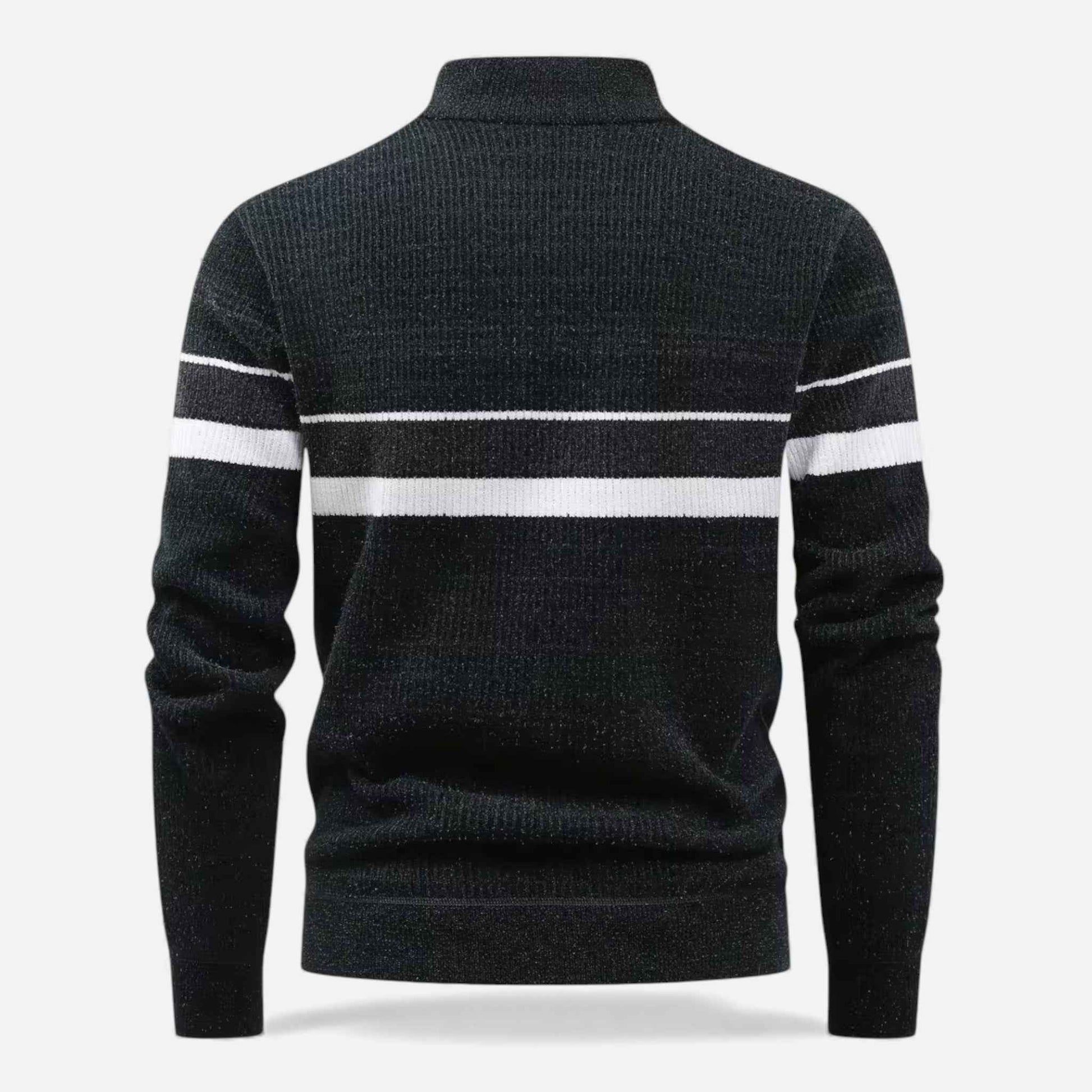 Men’s Thick Half-Zip Striped Knit Sweater