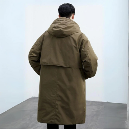 Men's Long Waterproof Hooded Puffer Trench Coat