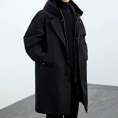 Men's Long Waterproof Hooded Puffer Trench Coat