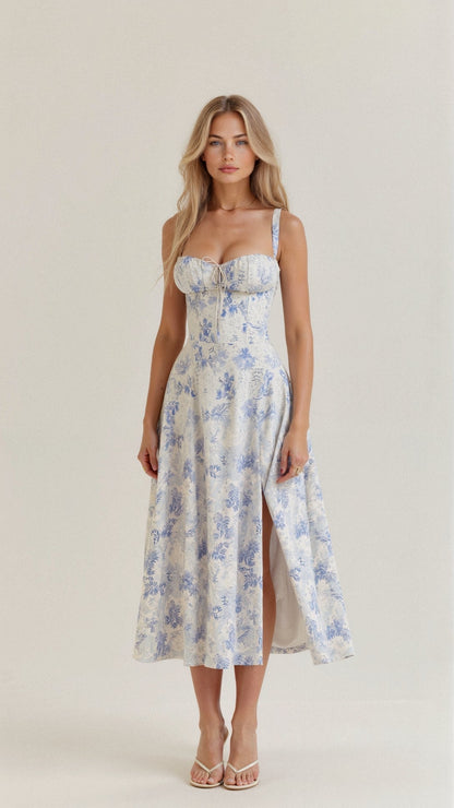 Embellished Kiana Midi Dress with Corset Details