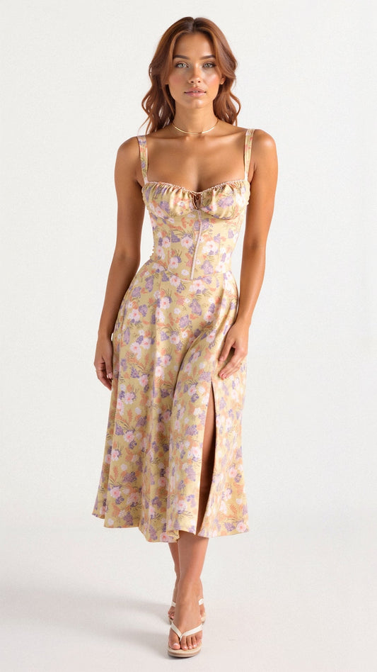 Embellished Kiana Midi Dress with Corset Details