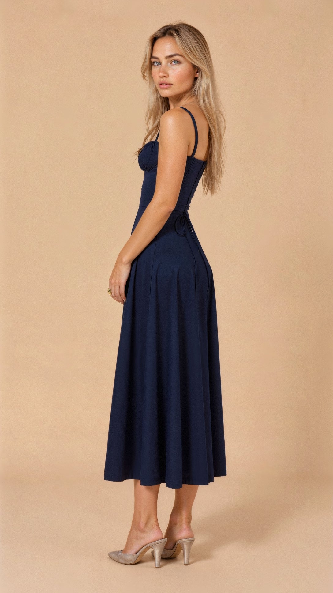Embellished Kiana Midi Dress with Corset Details