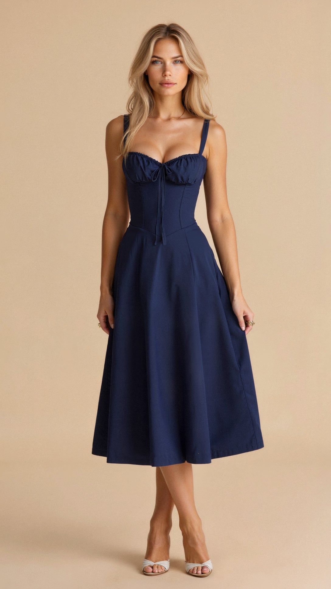 Embellished Kiana Midi Dress with Corset Details