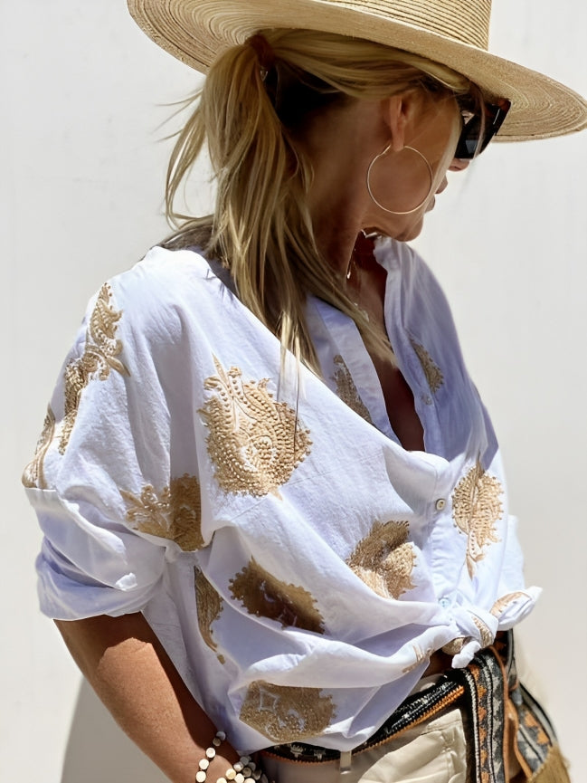 Celestria – Embroidered Button-Up Shirt