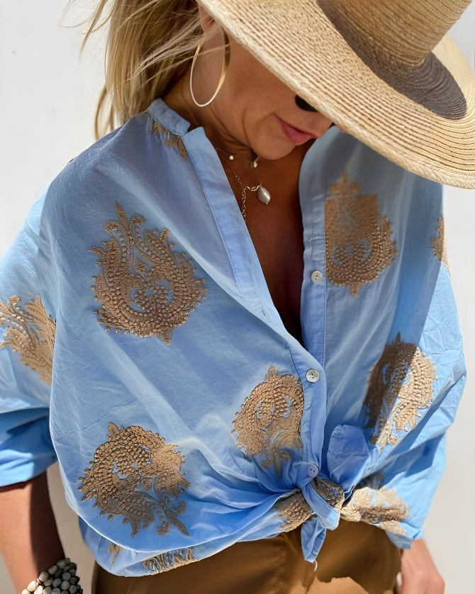 Celestria – Embroidered Button-Up Shirt