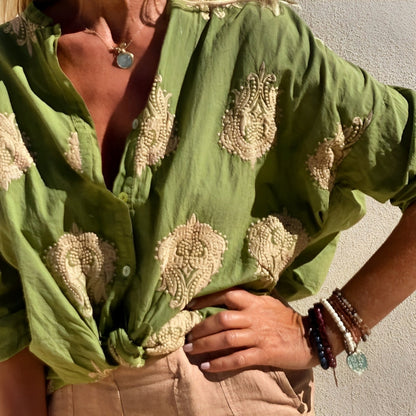 Celestria – Embroidered Button-Up Shirt