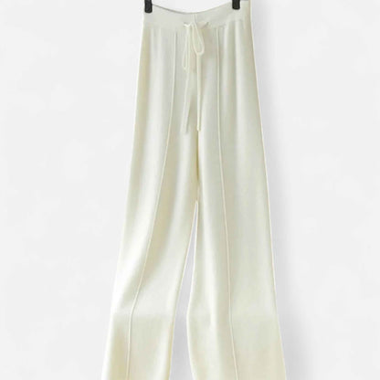 Women's Wide-Leg Knit Trousers in Pure Wool